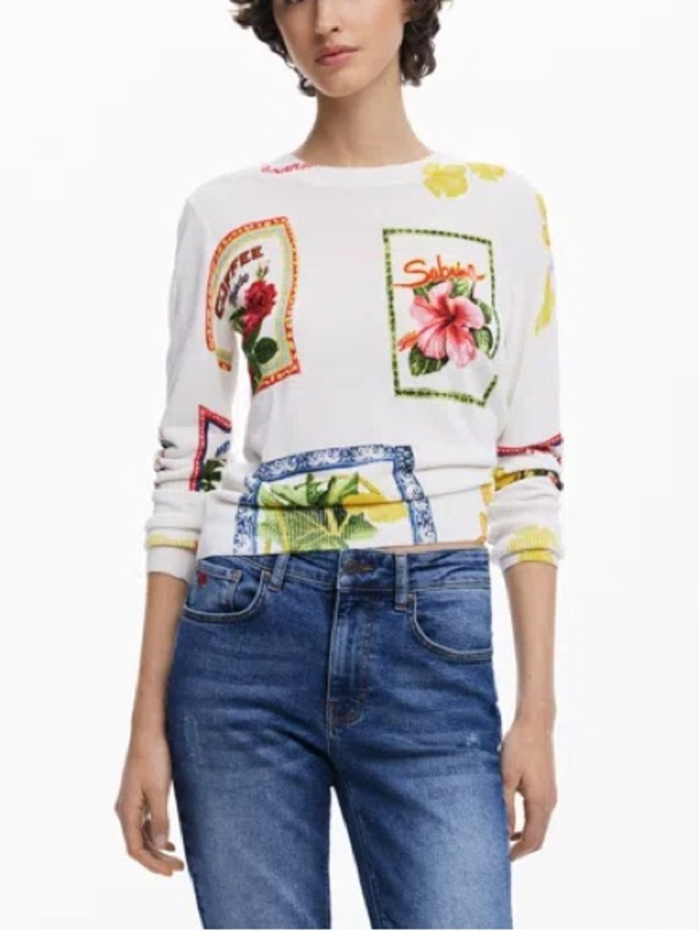 Desigual tropical stamps sweater size XS NWT